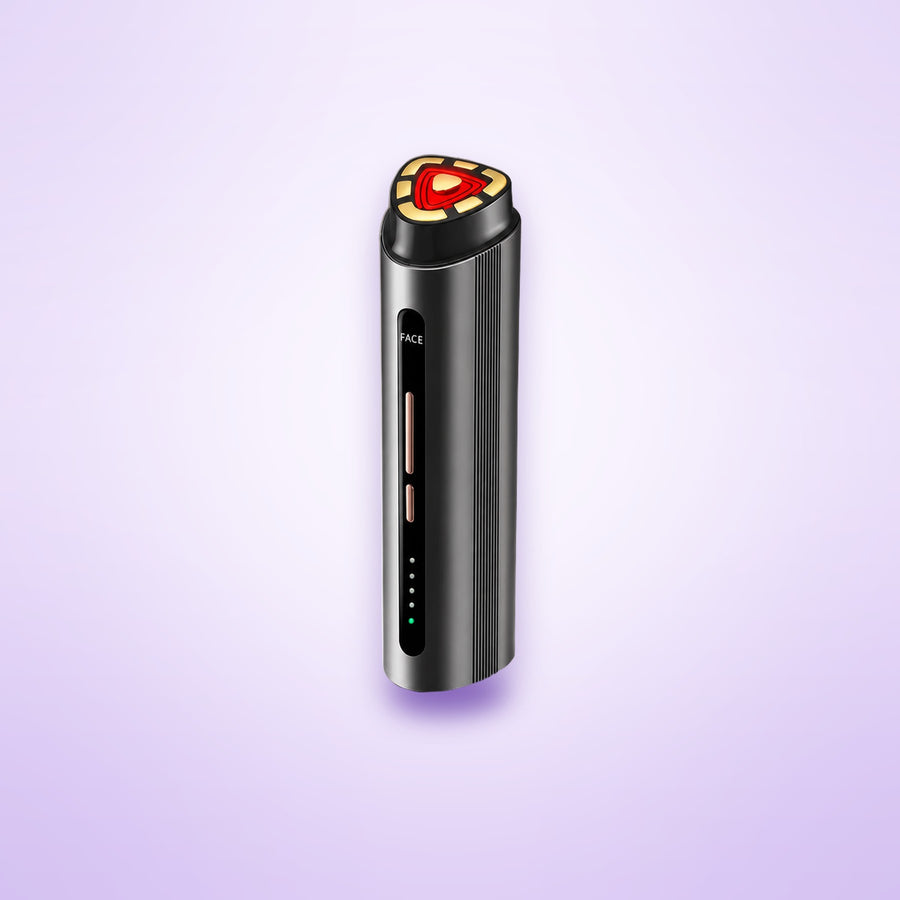 3-in-1 facial device shown on a soft lavender background
