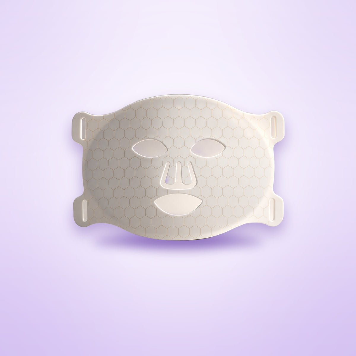 LED silicone face mask shown on a soft lavender background