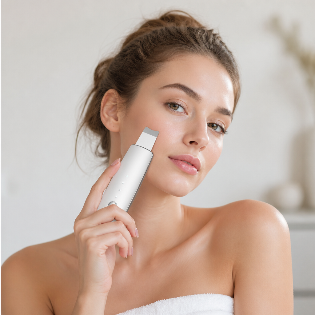 Ultrasonic skin scraper beauty device